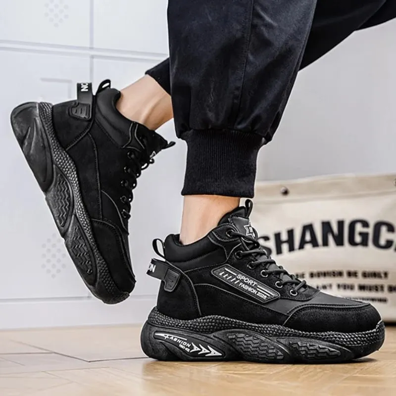 Men's High Top Sneakers Luxury Designer Men Boots Outdoor Fashion Lace-Up Casual Shoes High Quality Leather Platform Boots Male