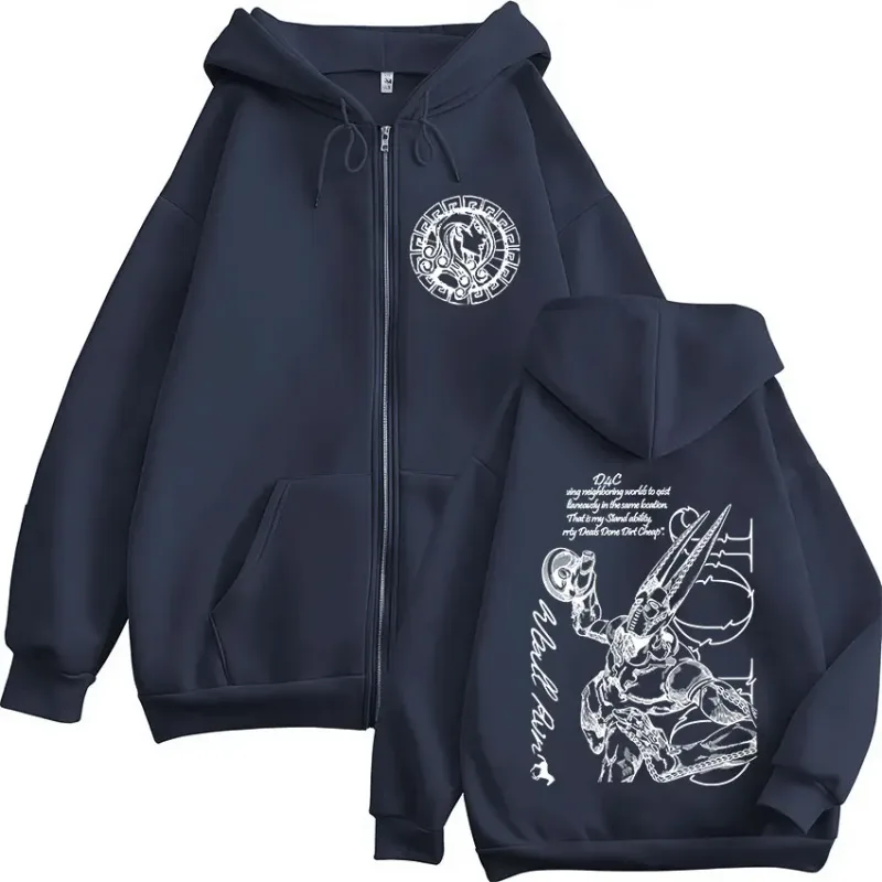 Anime Jojo Bizarre Adventure STEEL BALL RUN D4C Funny Valentine Zipper Hoodies Men Women Fashion Fleece Zip Up Sweatshirt Jacket — image 4