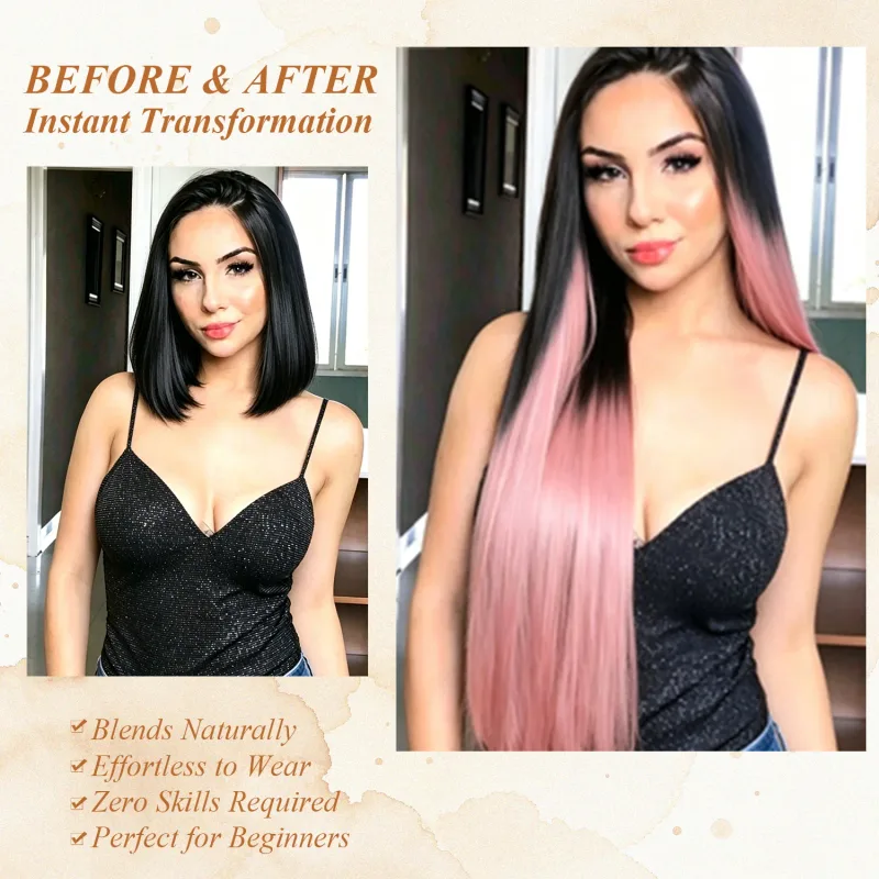 6 ชิ้น 24 นิ้วสี Ombre คลิปต่อผมยาวสังเคราะห์ตรง Hairpieces Layered นุ่มคลิปที่มองไม่เห็น Ins Extensions