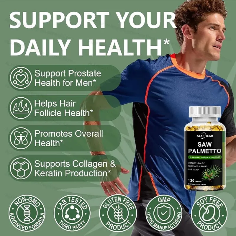 Saw Palmetto Capsules High Potency for Prostate Urinary Tract Bladder Hair Health Supplement