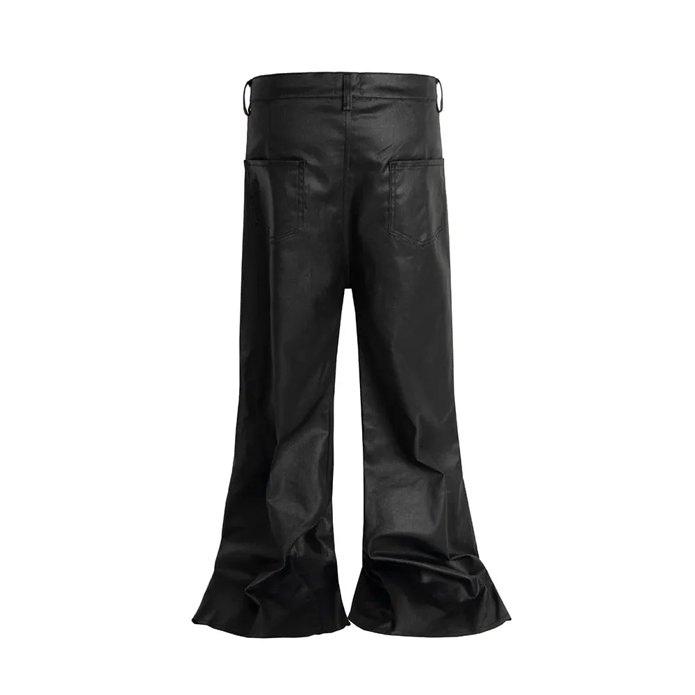 Knee Multi Zipper Coated Micro Flared Jeans for Men Streetwear Baggy Denim Trousers Straight Black Boot Cut