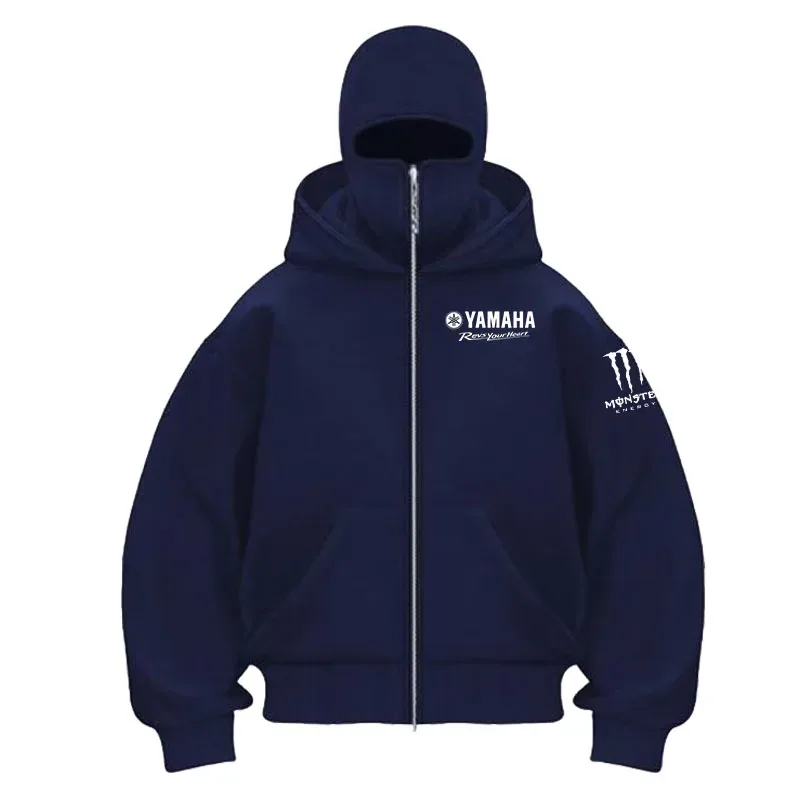 yamaha logo Printed Cotton Cycling Mask Zipper Hoodie Men and Women Autumn and Winter New Style Fashion Casual Retro Cycling Jer