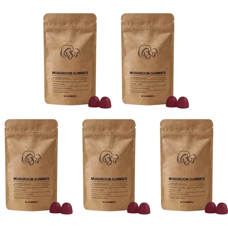 Mushroom Gut Health Gummies with Vitamin C B6 D3 and 8 Mushroom Extracts for Mental Clarity & Immune Support 60 Gummies