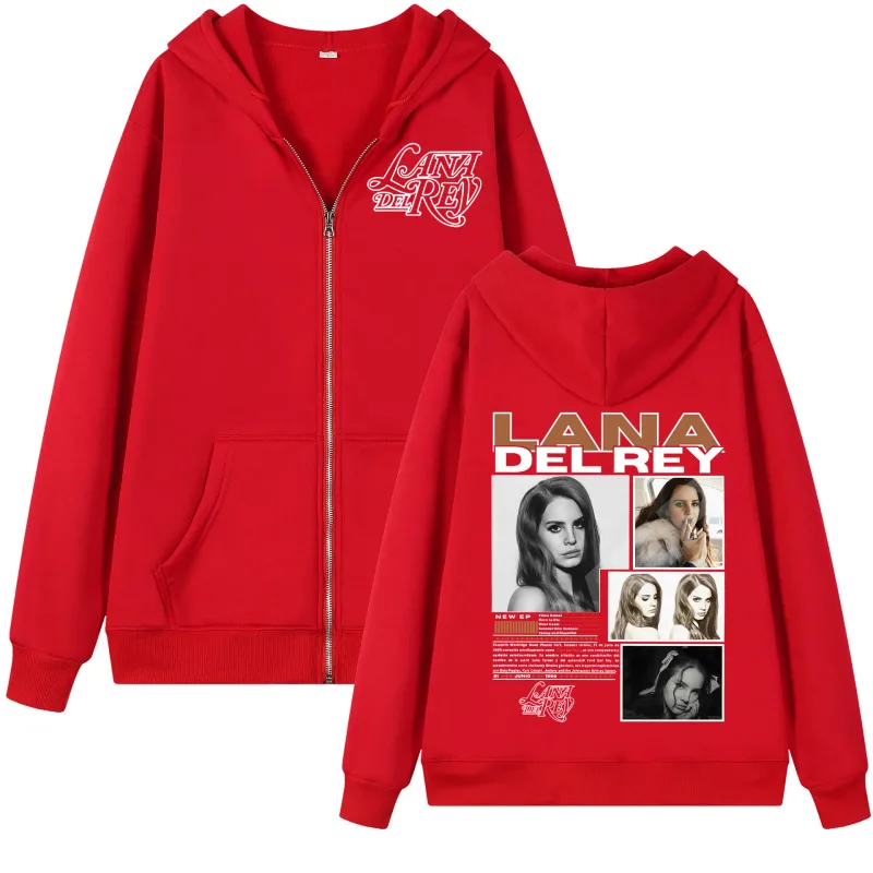 Singer Lana Del Rey Graphic Zipper Hoodie Men Women Fashion Aesthetic Zip Up Pullovers High Quality Fleece Oversized Sweatshirts