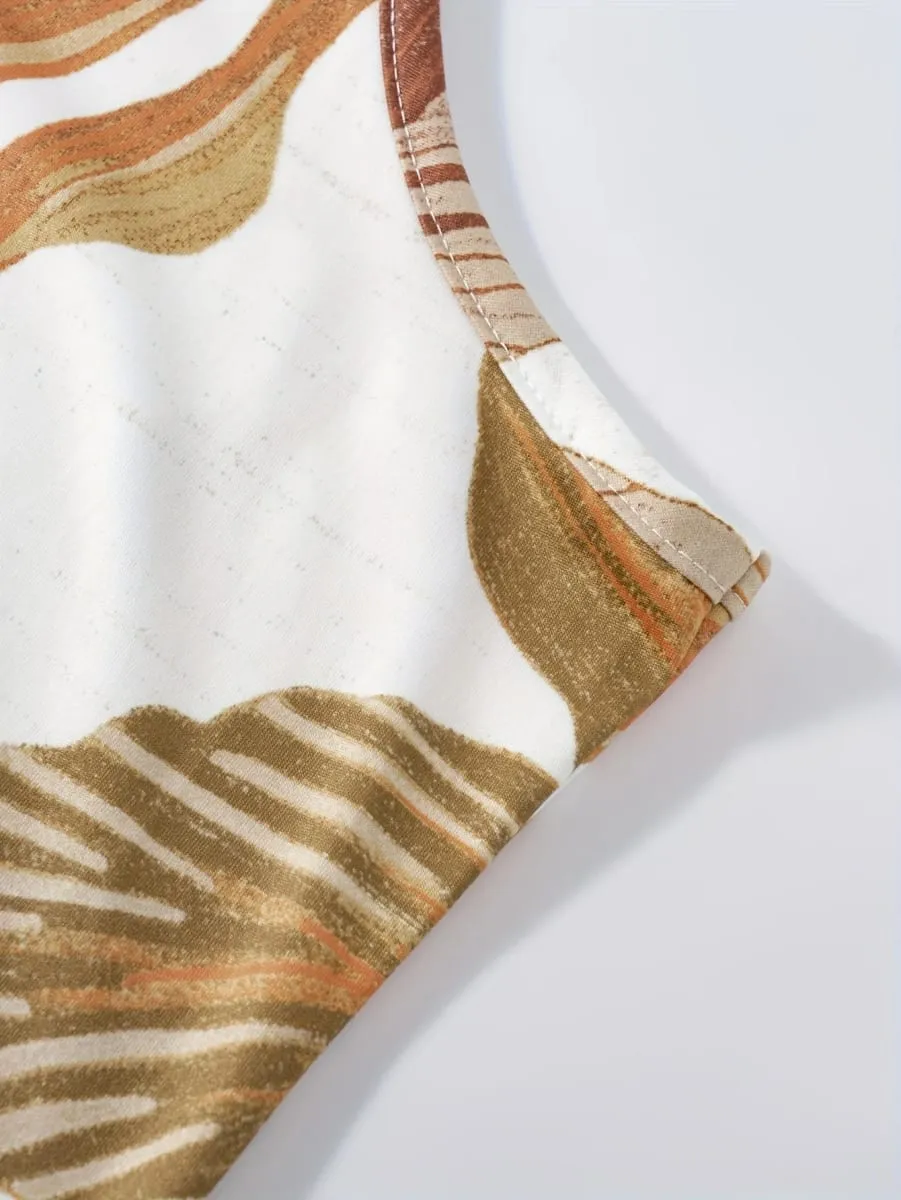 Printed Design Casual Wind Palmette Floral Slip Dress