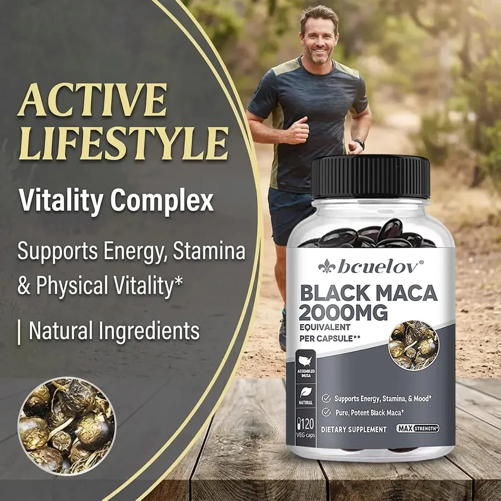 Black Maca Capsules 20000mg - Supports Brain Function Promotes Muscle Growth & Recovery Super Absorption Improve Vitality