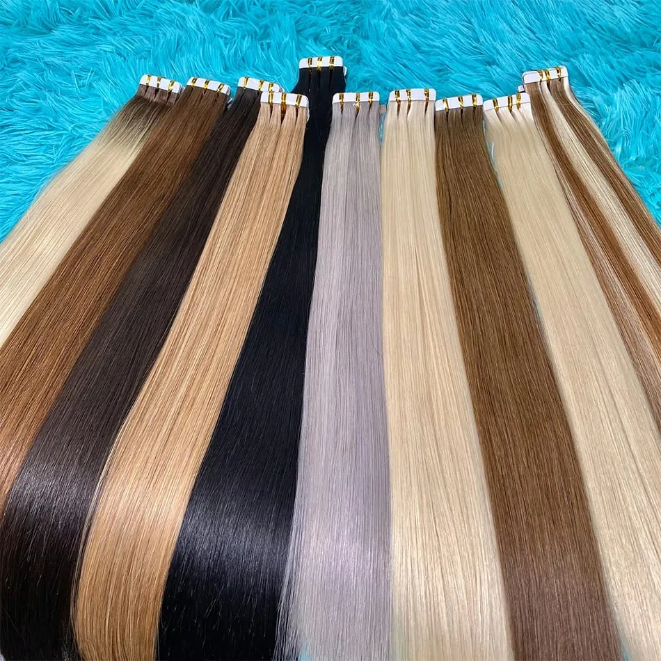 Blonde Seamless Tape in Hair Extensions Human Hair Skin Weft PU Tape on 20 PCS 18'-30' Length Easy Installation Hair Extensions