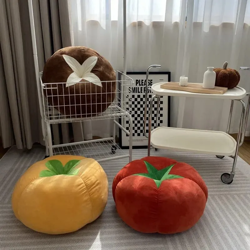 Thickened Cushion with Tomato-Shaped Pillow Vegetable Mushroom Persimmon Round Cushion Pad for Window Seat Pillows for Bedroom