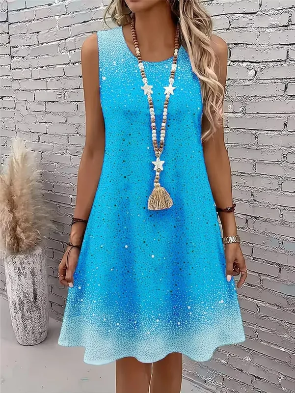 Women Fashion Tie-dye Mini Dresses Summer Sleeveless 3D Gradient Printed Street Ladies Dress 3XL Plus Size Loose Casual Dress