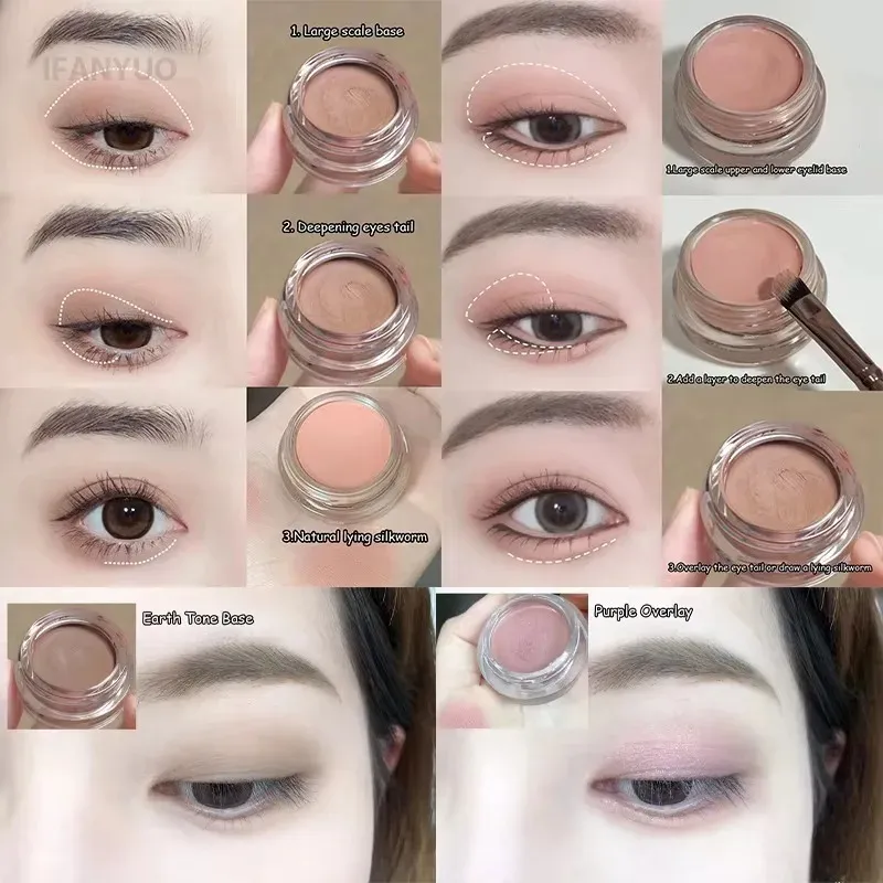 Matte Nude Pink Eyeshadow Blusher Cream Waterproof Long Lasting Silky Soft Eye Shadow Pigment Brown Monochrome Peach Eyes Makeup