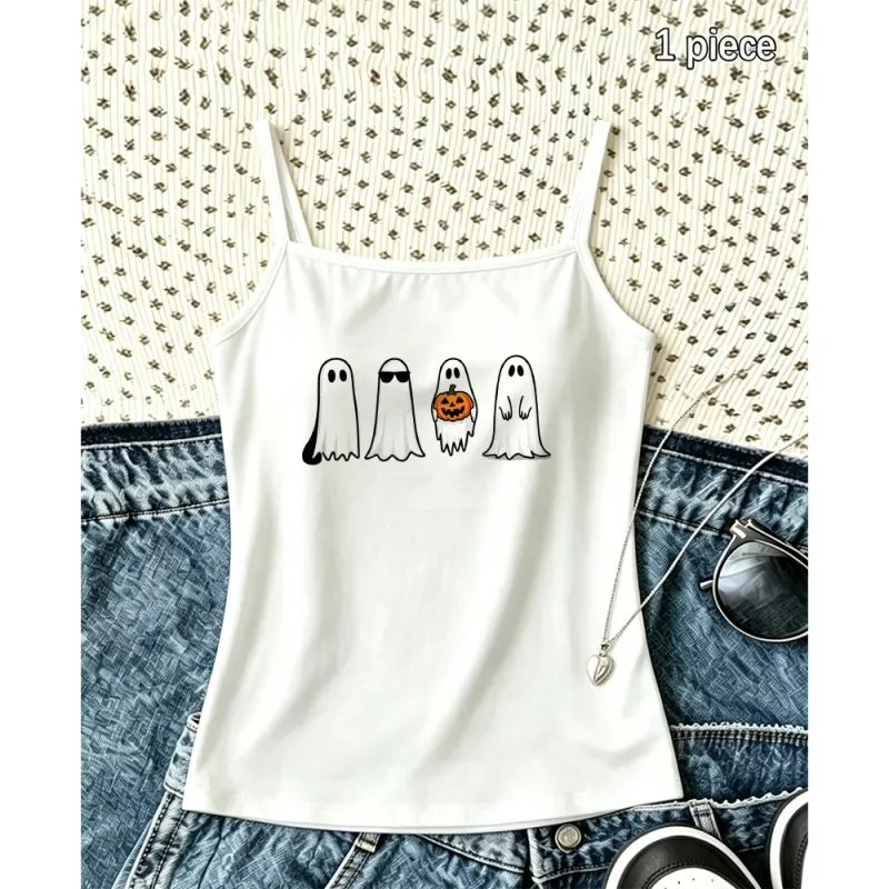 Halloween Party Vibes Camisole Women Costume Tank Top Sleeveless Vest Summer Holiday Wear Spooky Cute Graphic Top