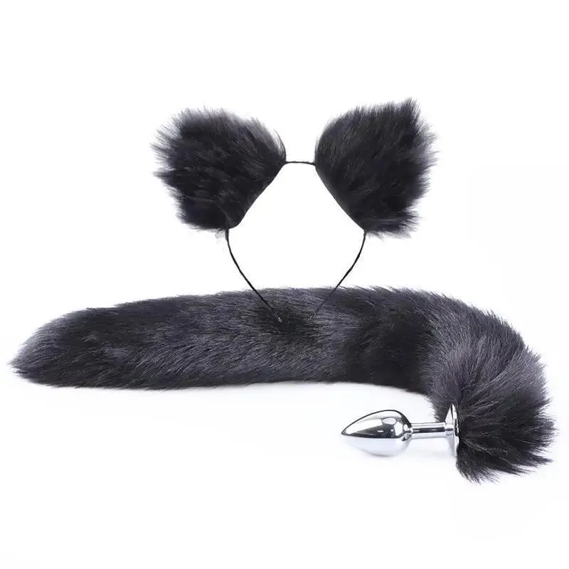 40cm Fox Tail Anal Plug Plush Cat Ears Headbands Set Butt Plug Tail Erotic Cosplay Sex Toys Women Anal Masturbation