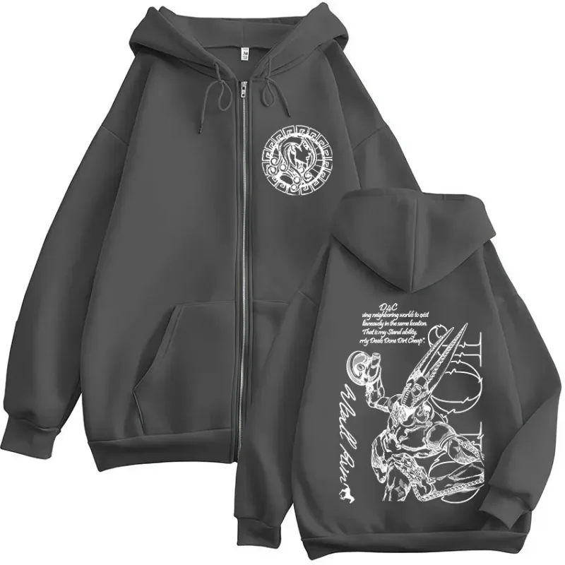 Anime Jojo Bizarre Adventure STEEL BALL RUN D4C Funny Valentine Zipper Hoodies Men Women Fashion Fleece Zip Up Sweatshirt Jacket — image 5