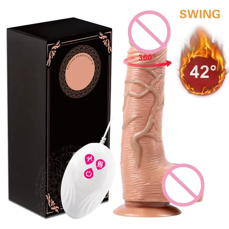 Vibração telescópica empurrando vibrador realista masturbação feminina com ventosa aquecimento pênis controle remoto pau para mulher