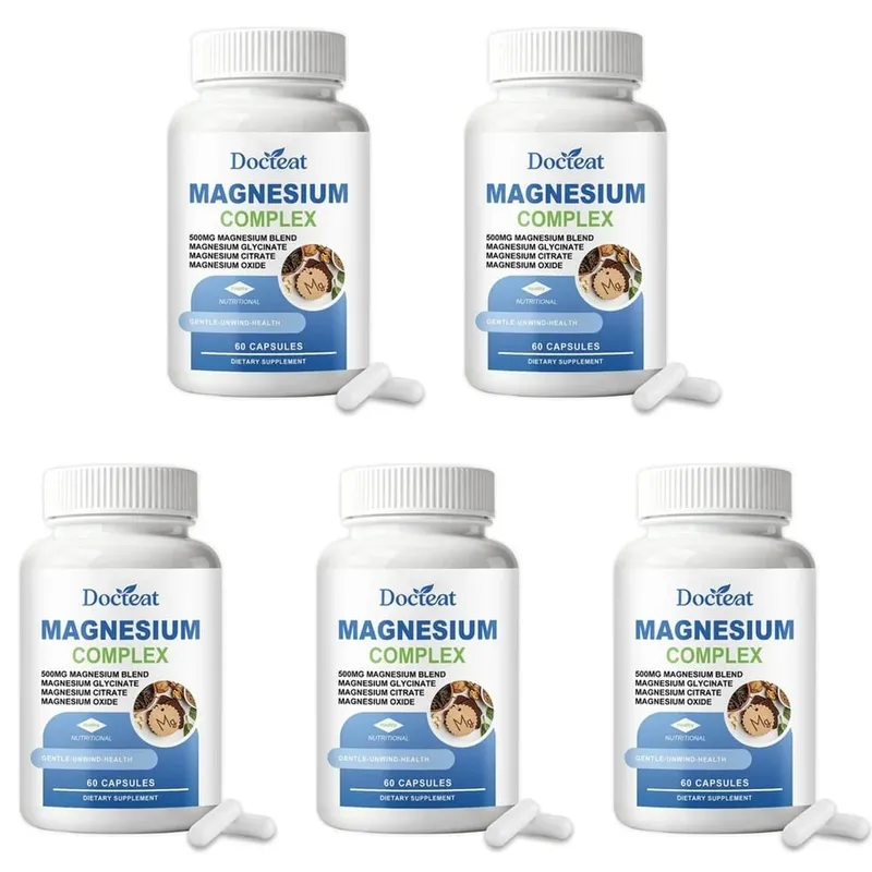 Docteat Magnesium Complex Capsules 500mg L-Theanine Taurine Supports Nerve Health Energy Metabolism Muscle Relaxation 60 Caps