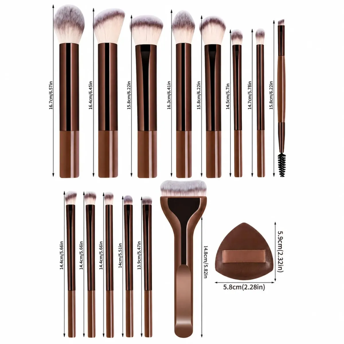 17Pcs Makeup Brush Set With Bag & 2Pcs Puff Foundation Powder Blush Eyeshadow Eyebrow Lip Brushes Travel Beauty Tools Gift