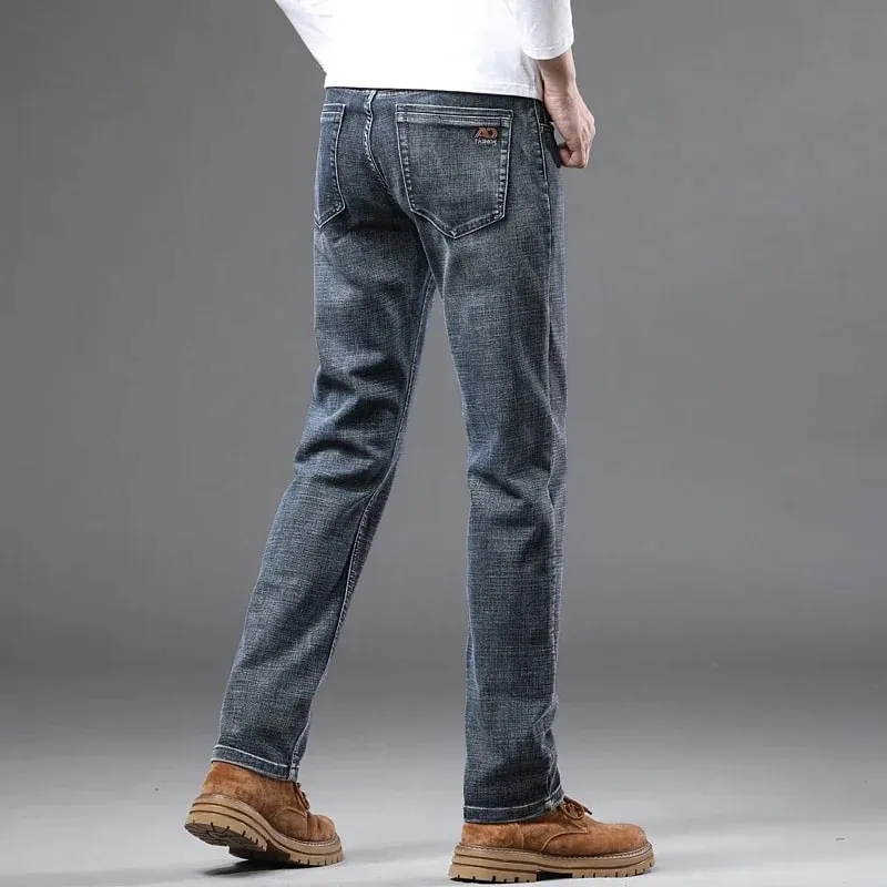 Spring Fashion Men's Light Blue Slim Jeans Stylish Business Casual Stretch Fabric Denim Pants Classic All Match Trousers