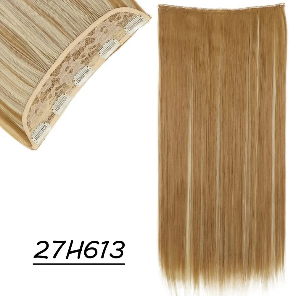 Synthetic 5 Clip In Hair Extensions Long Straight Hairstyle Hairpiece Black Brown Blonde 24Inch Natural Fake Hair For Women