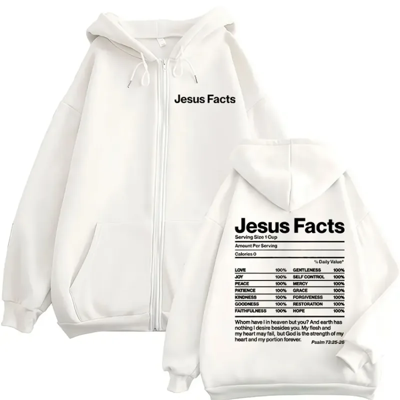 Christian Jesus Facts Bible Verse Zipper Hoodies Men Women Clothing Fashion Hip Hop Zip Up Sweatshirts Oversized Fleece Pullover