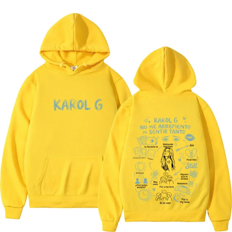 Karol G Album No Me Arrepiento De Sentir Tanto 2026 Print Hoodie Men Women Fashion Casual Pullover Long Sleeves Loose Hoodies