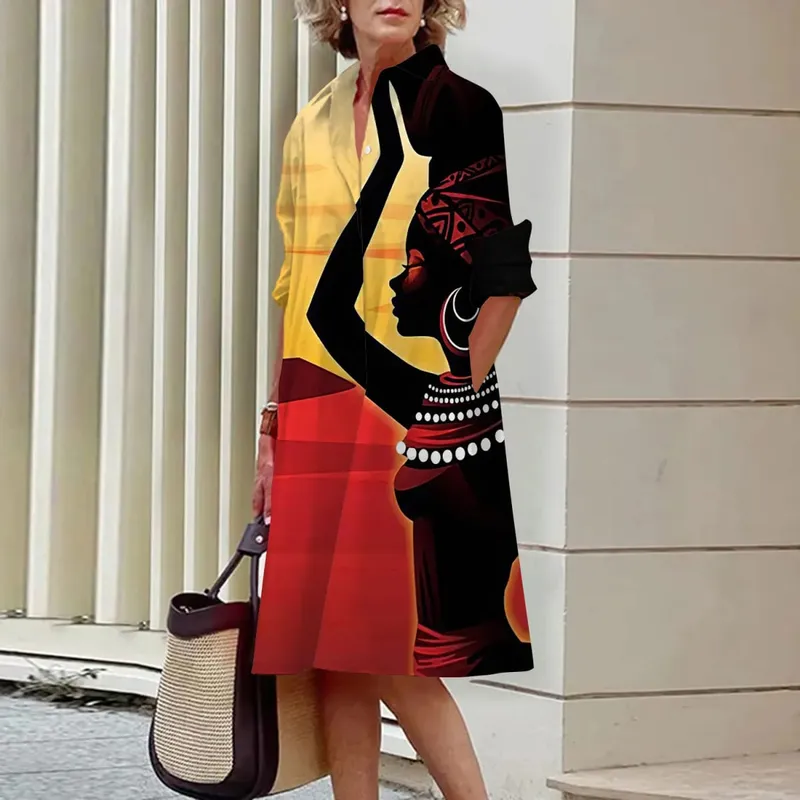 Zomer Nieuwe Damesjurken Mode Karakter Kunst Patroon Losse Grote Maat Casual Temperament Commuter Onregelmatige Lange Rok Tops