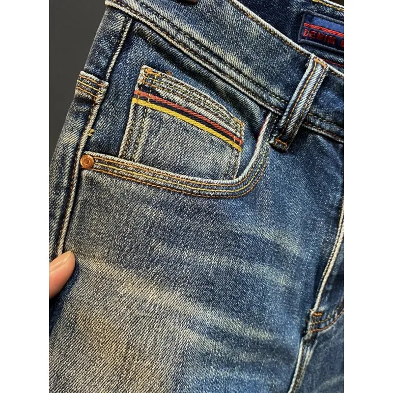 Jeans men's 2025 autumn new straight tube small foot elastic casual trend retro high-end long pants