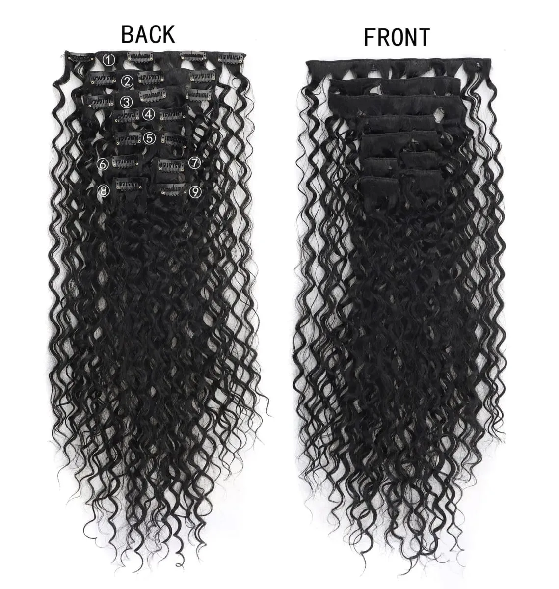 Ekstensi Rambut Sintetis Rambut Tebal Keriting 9 Buah/Set Klip Dalam Potongan Rambut 22 Inci 145G untuk Kepala Penuh Warna Hitam Coklat