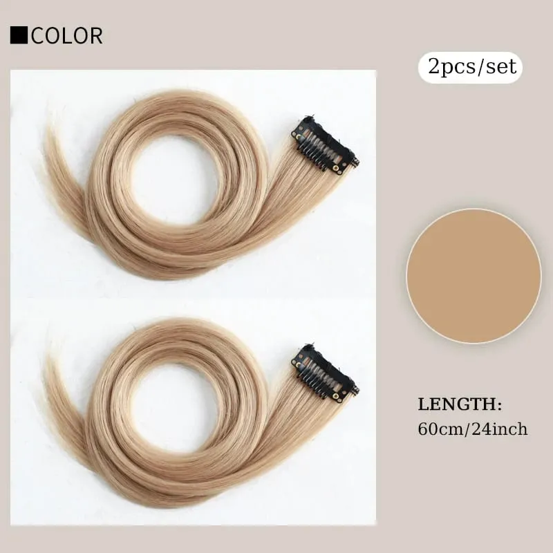 2PCS/SET Colored Party Highlights Clip in Hair Extensions 24inch Long Straight Hair Clips Hairpiece for Halloween Christmas Wear