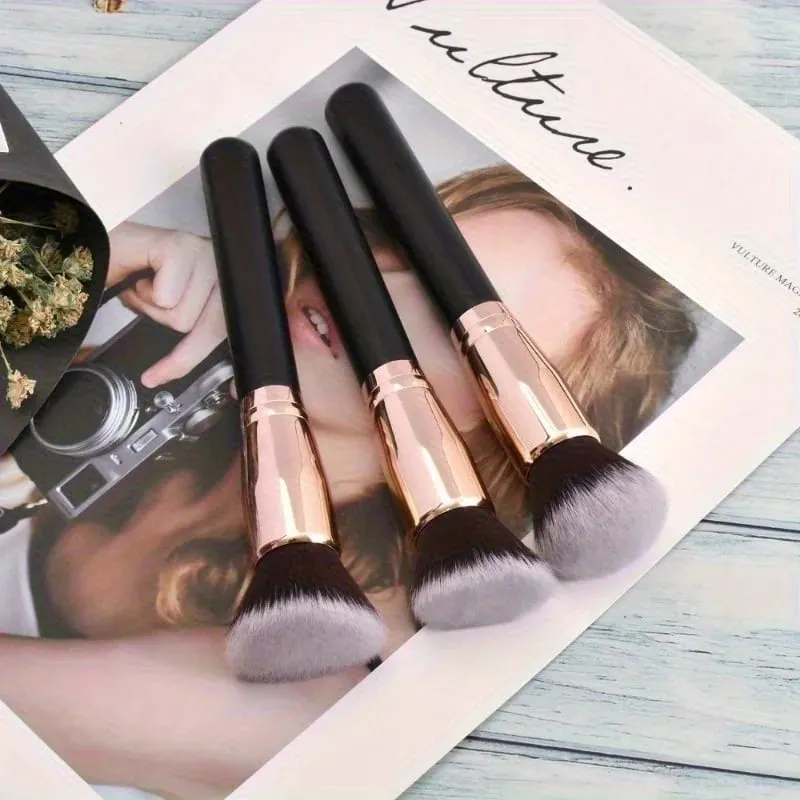 3pcs Professional Makeup Brush Set with Foundation Blush & Eyeshadow Brushes - Soft Nylon Bristles Portable Travel-Friendly Co