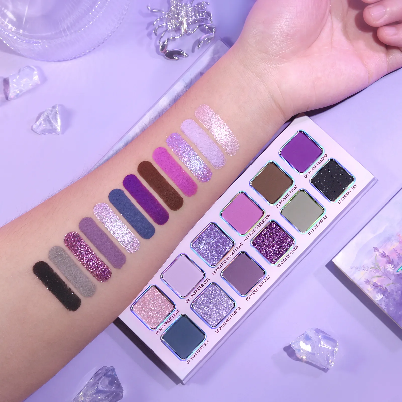 Afflano 12 Colors Eyeshadow Palette Matte Shimmer Lavender Purple Eye Shadow Smoky Punk Blendable Lasting Halloween Eye Makeup
