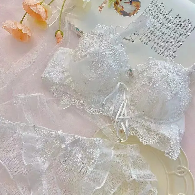 สไตล์ญี่ปุ่นลูกไม้ Bralette ชุดเซ็กซี่น่ารักชุดชั้นในแหวนเหล็กสำหรับหน้าอกเล็ก Push Up Bra & ชุดกางเกง ขายร้อน Now! — image 12