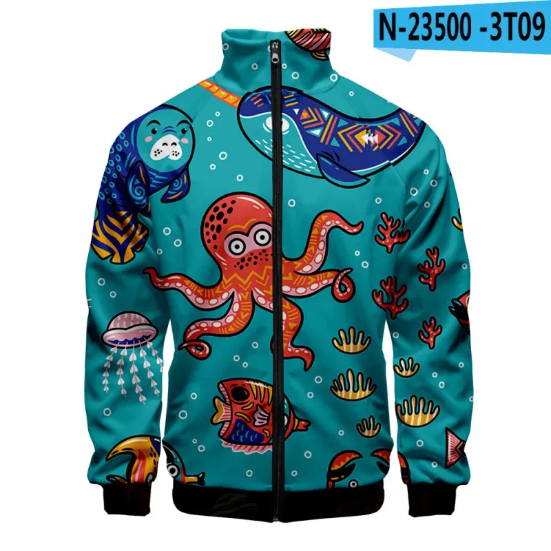 Popular Marine animals dolphin 3D Print Zipper Raglan Jacket Windbreaker Boys/Girls Comfortable Stand Collar Jackets Coats