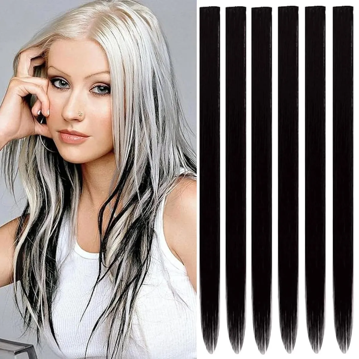 6 Pcs Clip Ins Hair Extensions 22 Inch Straight Colorful Clip In Hair Extensions Rainbow Party Highlights Synthetic Hairpiece