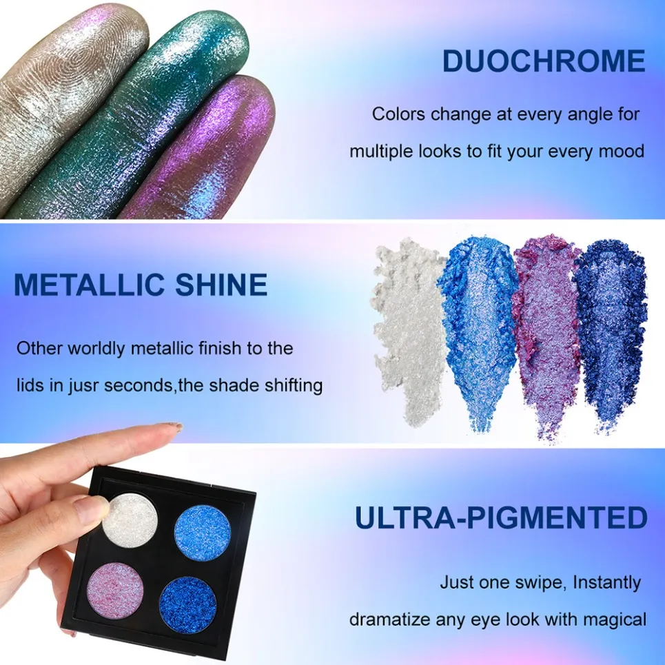 4 Colors Vegan Chameleon Eyeshadow Palette Private Label Makeup Wholesale Custom Logo Color Shift Eye Shadow