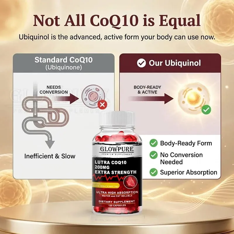 Ubiquinol CoQ10 200 mg Softgel for Heart Health and Cholesterol Support Energy Production - Super Absorption Antioxidant