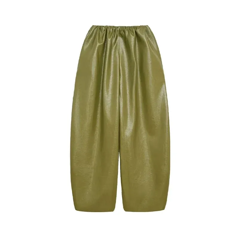 Vintage Green Leather Skirt Sets Women Fashion Solid Strapless Short Skirts Zipper Jacket Outfits Lady Daily Highstreet Outfit