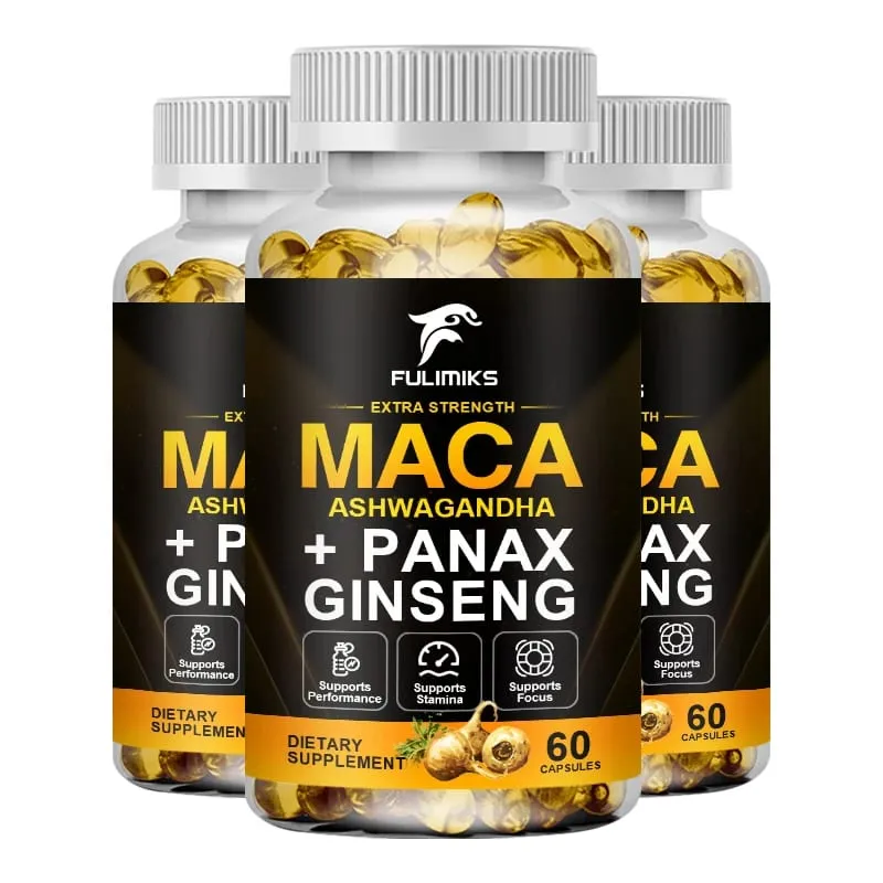 Triple Maca Blend with Ginseng & Ashwagandha Supplement Supports Reproductive Health Hormonal Balance Muscle & Stress Relief