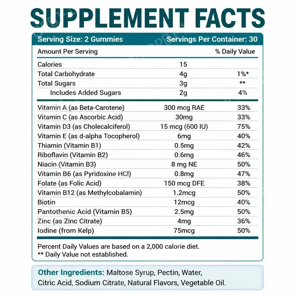 Kids Complete Nutrition Gummies with Vitamin D3 Zinc and Iodine for Immune Support and Growth Support Daily 60 Gummies