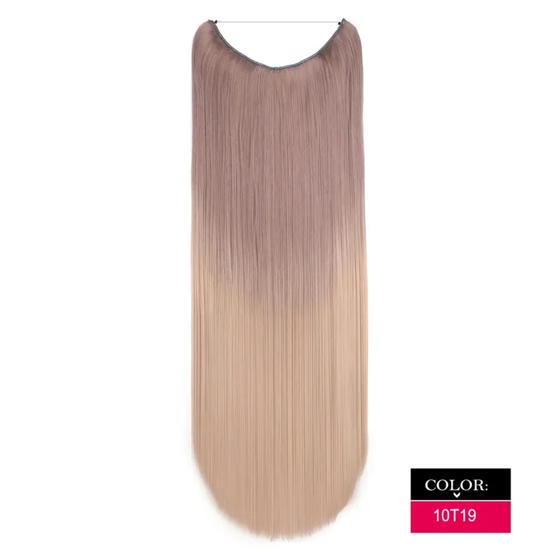 Synthetic One piece Hair Extensions No Clip No Glue Invisible 24inch Long Straight Wave Heat Resistant String Hairpiece