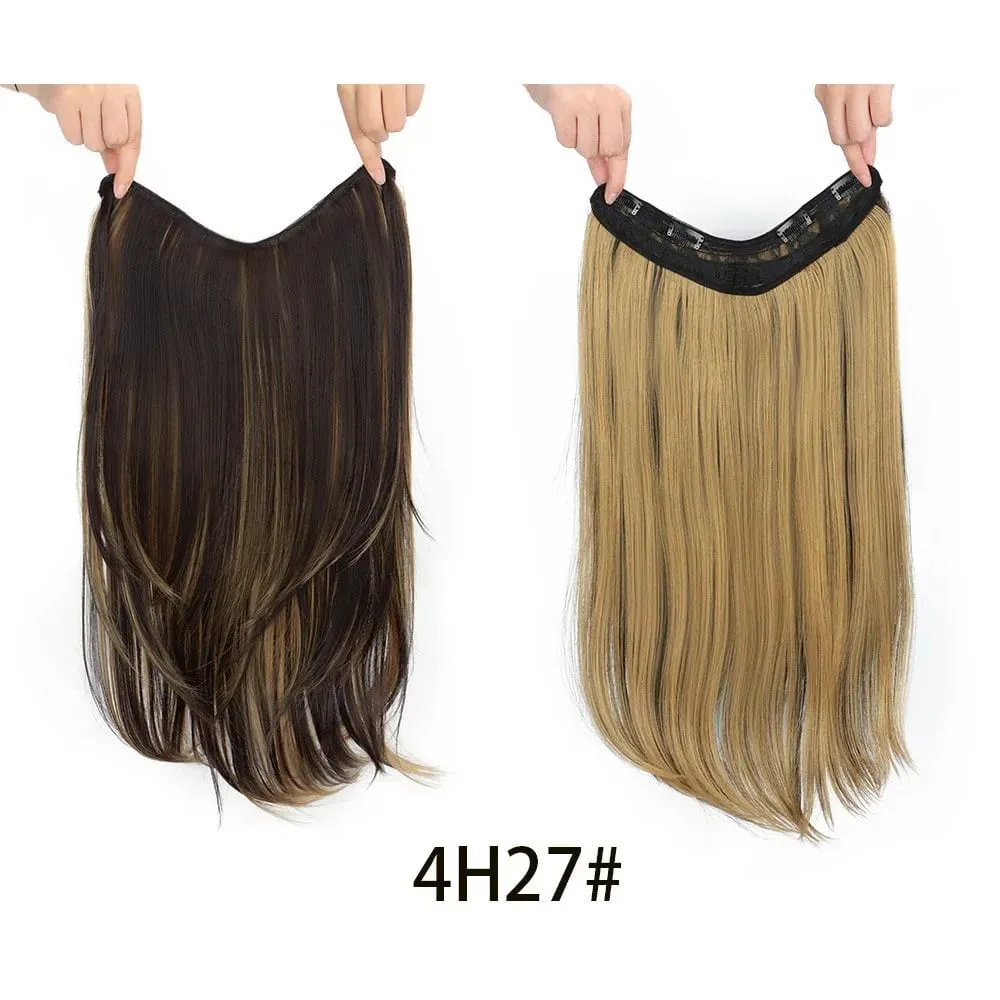 Synthetic 55CM V-shaped Hair Extension Piece Wig Long Straight Hair Female Natural Connection Seamless Clip Hair Wig Piece