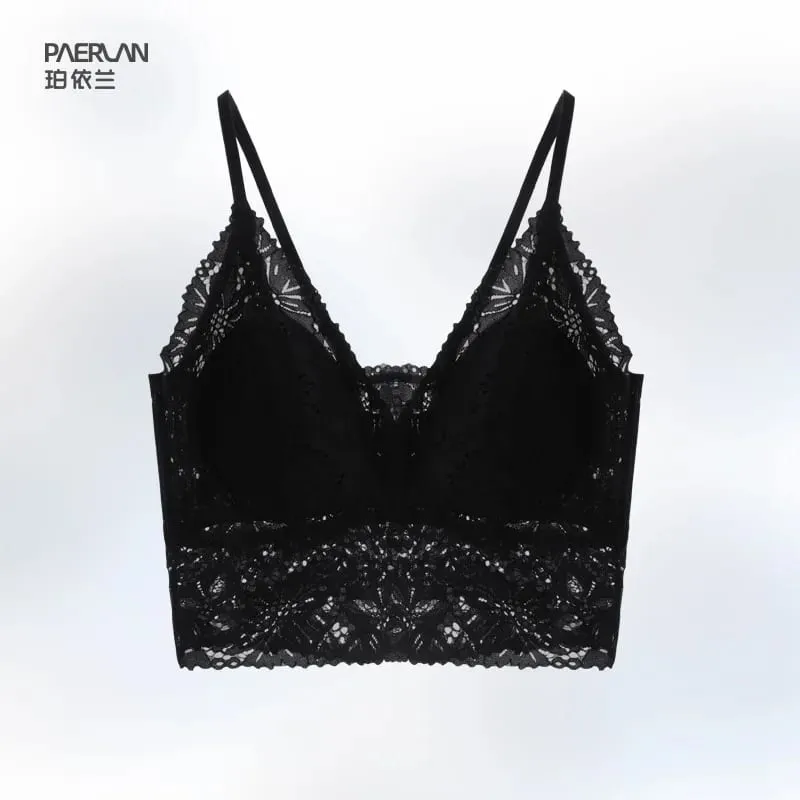One-Piece Vest Bra Hollow outVCollar Lace Sexy Lingerie Straps Wireless Bra for Women