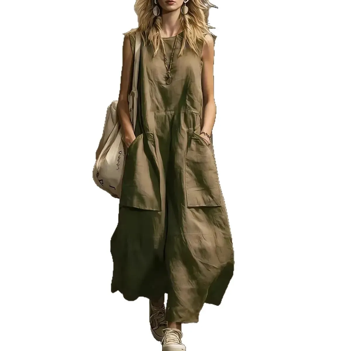 2026 Summer Loose And Simple Sleeveless Cotton And Linen Women's Dress New Fashion Casual Pocket Female Holiday Long Dresses