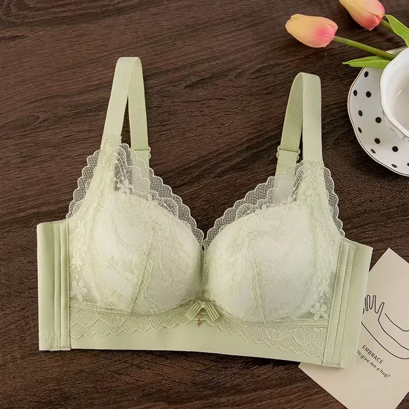 Sexig spetsförtjockad push-up-bh för små bröst Anti-sagging Justerbar bekväma trådfria underkläder