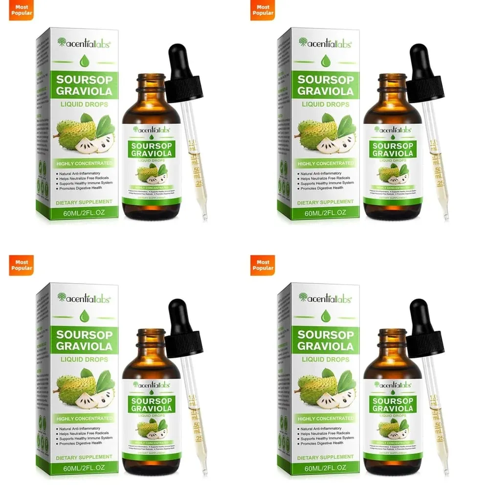AcentiLabs Soursop Graviola flydende dråber C-vitamin understøtter fordøjelsessundhed Immunsystem Frie radikaler forsvar 60 ml til voksne