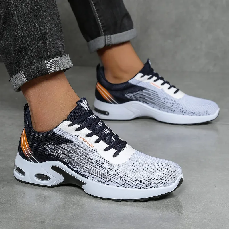 Men's Breathable Lace-Up Running Shoes Knitted Mesh Casual Shoes Comfortable Cushioned Sole Footwear for Daily Wear