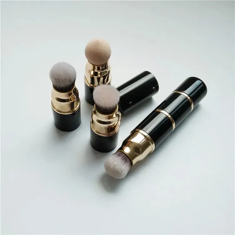 3-in-1 Mini Makeup Brush Set Detachable Portable with Dust Cover for Foundation Powder Blush and Sponge Head Make Up Tools