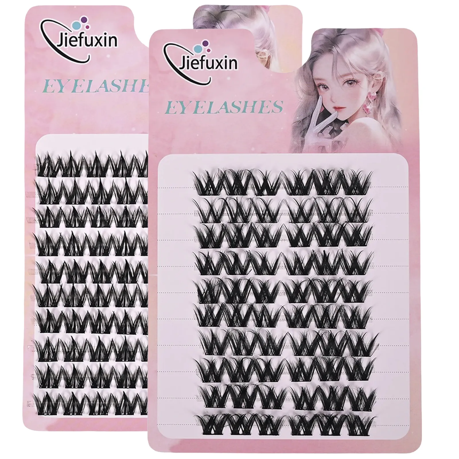 Tapered Thick Fox Eye Manga Cluster Lashes Jiefuxin Large Capacity Tray DIY Segmented Individual Self-Graft Lash Extensions