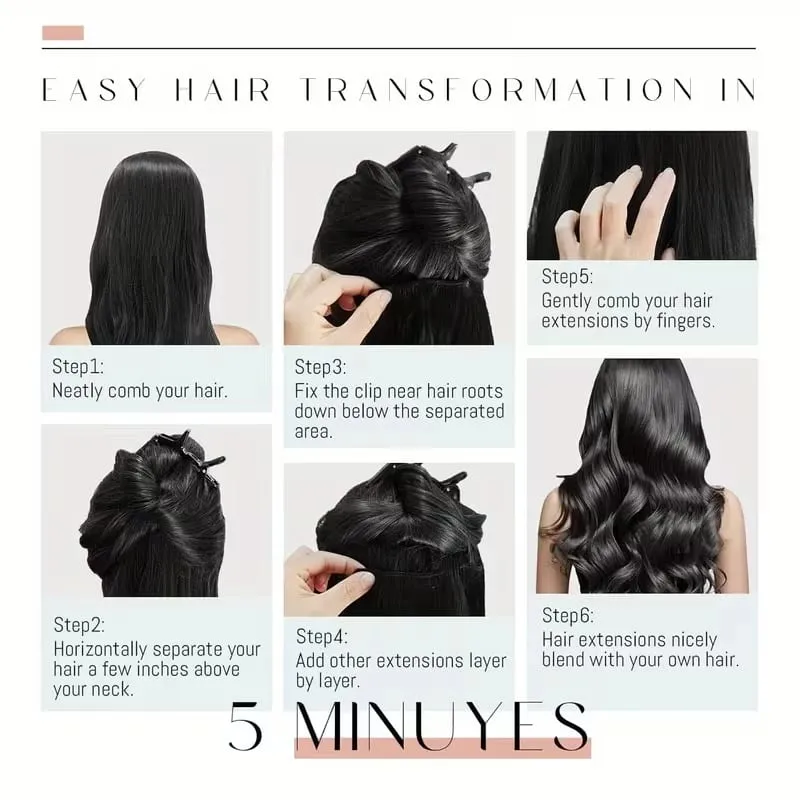 24Inch Synthetic Hair Extension Long Wavy Curly 7pcs/Set Hair Clip Style Hair Extensions Black Blonde Hairpiece for Women
