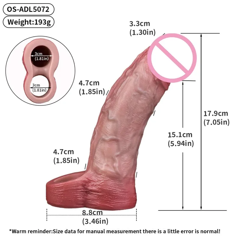 Reusable Penis Sleeve with Realistic Closed Head And Cock Ring Dick Enlargement Comdom Delay Ejaculation Sex Toys for Men