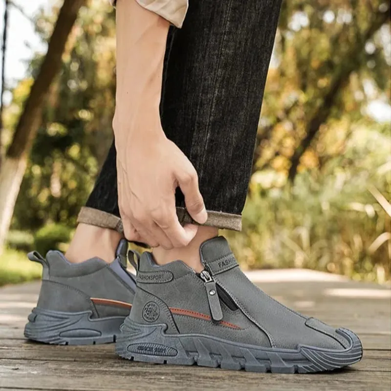 Mens Casual Labor Shoes Fashion Zipper Versatile Men Panlabas na Panakyat na Sapatos Hindi Nadulas na Wear-resistant Sneakers Zapatos Para Hombre